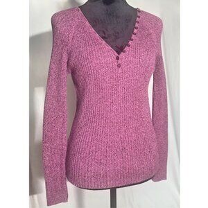 Reference Point Pink V-Neck Ribbed Sweater, Large